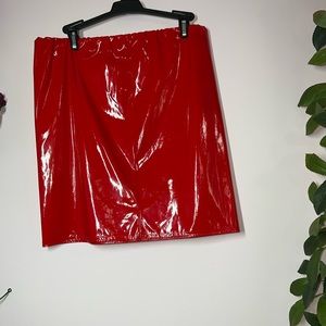 Red pleather pencil skirt
